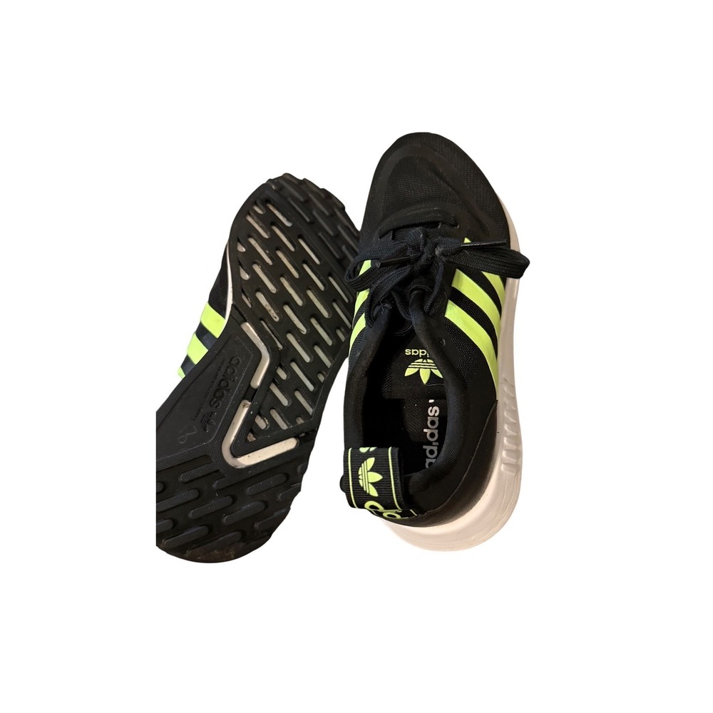 Adidas Black‎ Neon Green Stripes Athletic Running Shoes Sneakers Men's Size 5 US - Picture 4 of 5